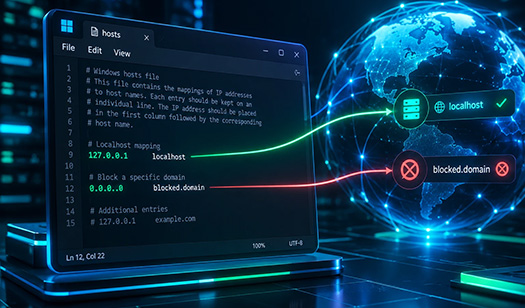 راهنمای جامع فایل hosts در ویندوز: کارکرد، قواعد، ترفندهای توسعه و مدیریت لایسنس‌ها